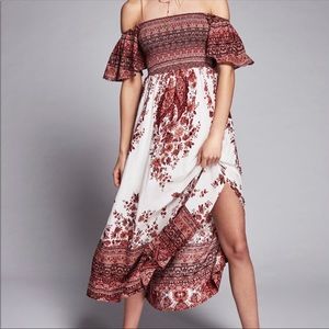 Free People Louise Smocked off the shoulder dress, size XS